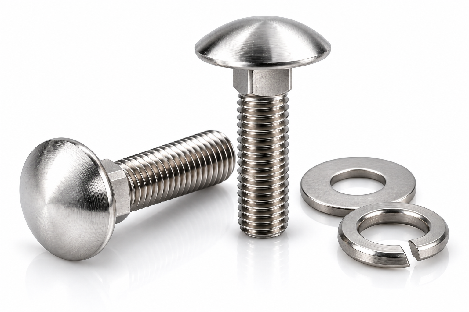 DIN 603 Carriage Bolt with Plain & Spring Washer – stainless steel fastener by Accurate Fastners